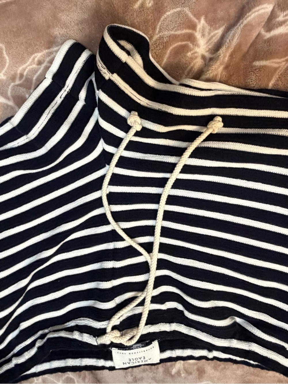 American Eagle Outfitters Black & White Striped Pullover Hoodie